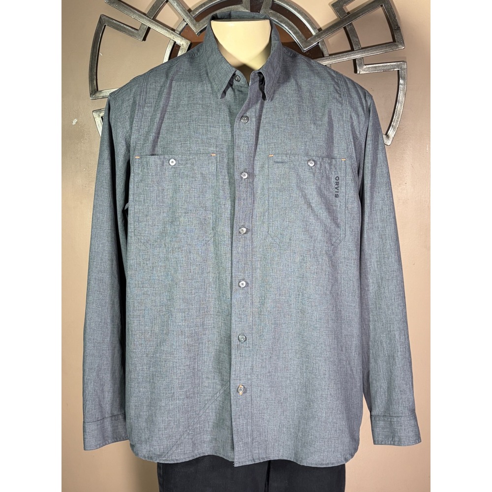 Orvis Mens XL Active Fit Gray Long Sleeve Button Down Outdoor Shirt RN 70534